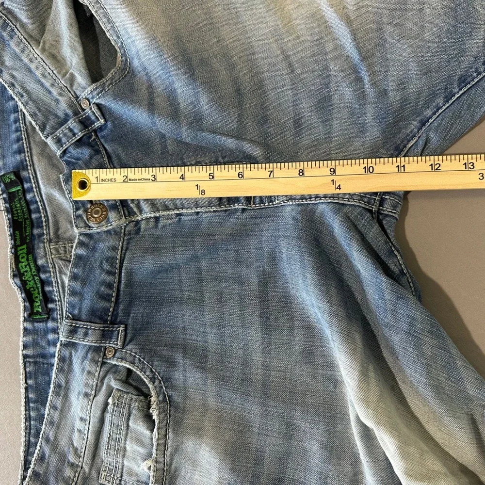 Rock & Roll Cowboy Pistol Jeans Mens 36x30 Blue Good Distressed Straight Leg